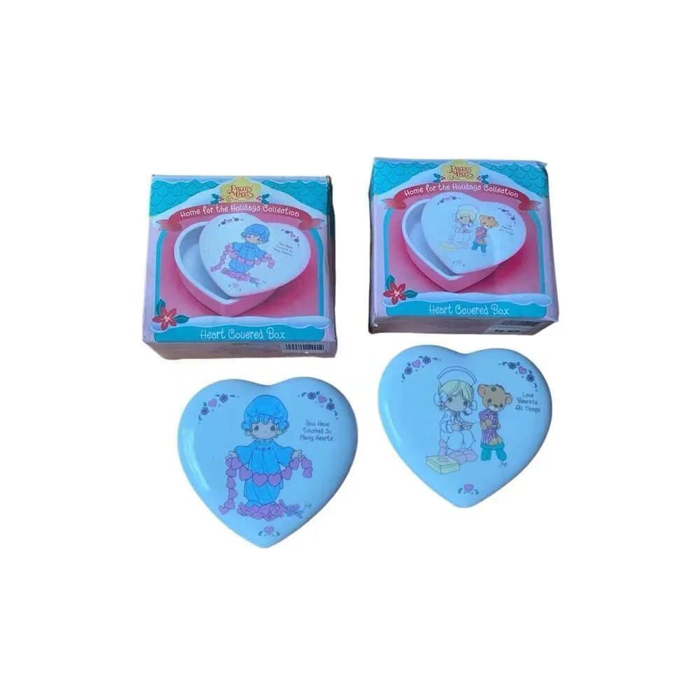 Vintage 90s Precious Moments- Heart Shaped Ceramic Trinket Boxes box